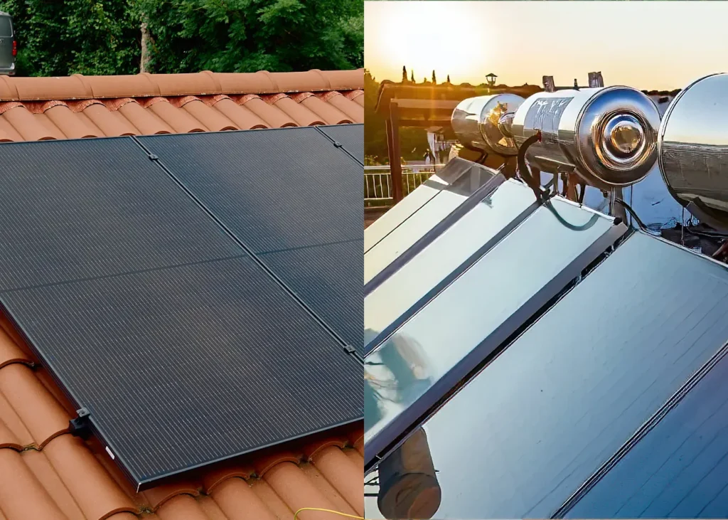 Comparaison visuelle entre panneau solaire photovoltaïque et panneau solaire thermique