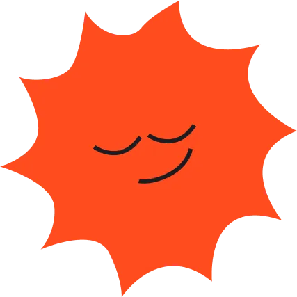 Icône de soleil stylisé orange avec un visage souriant