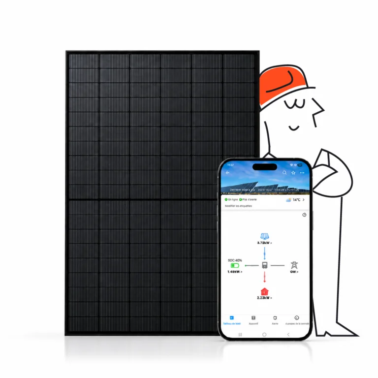 Offre solaire Premium : panneau photovoltaïque noir et application mobile de suivi de la production et de la consommation